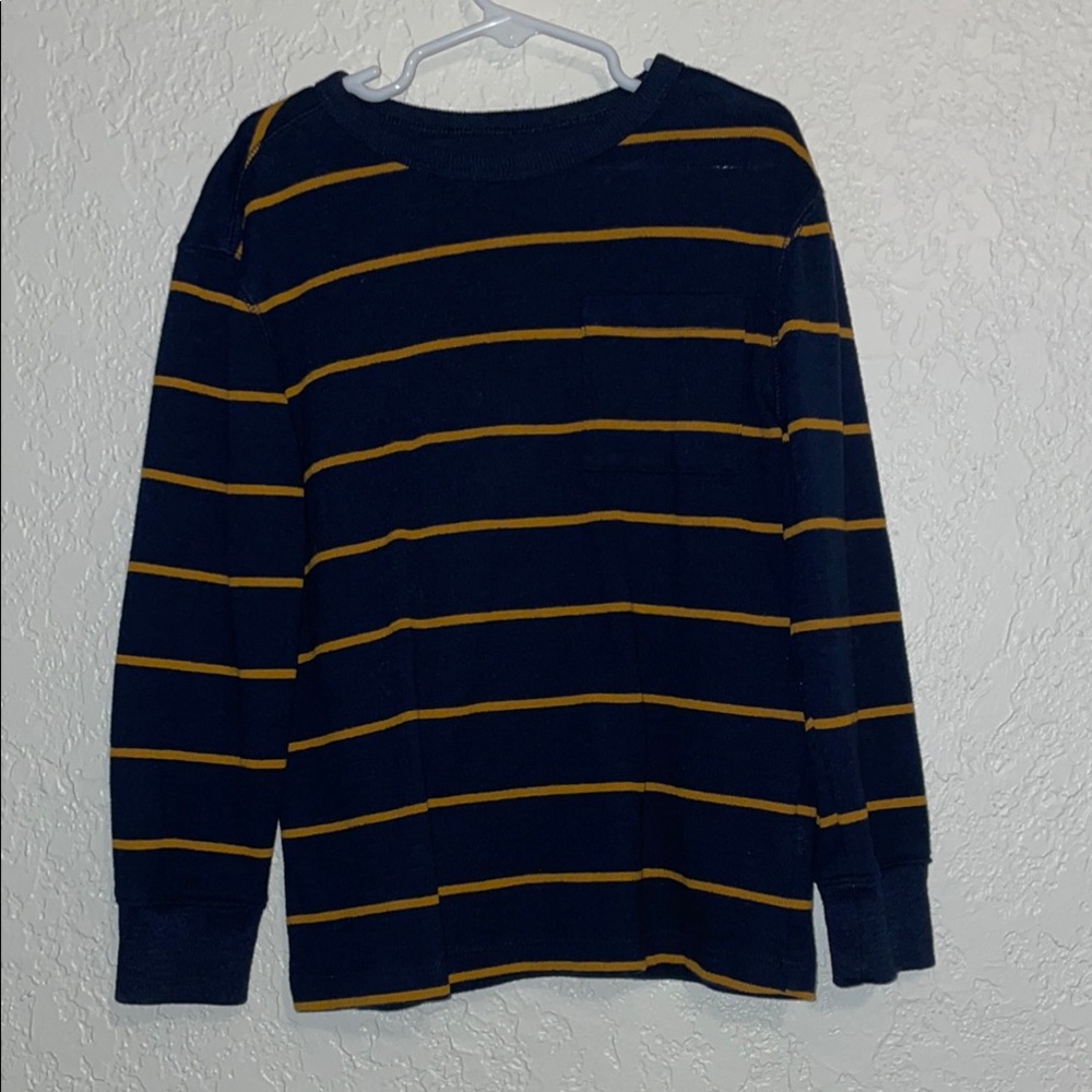Navy Sweater long sleeve tee with Yellow Stripes
